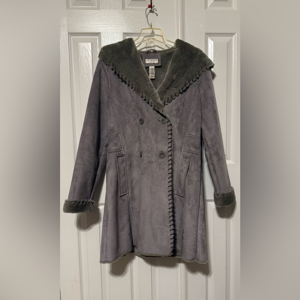 Covington Gray Double-Breasted Faux Suede Women's Coat Large